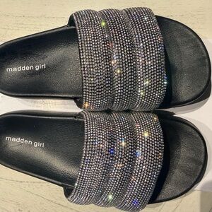 Madden Girl Black Sandal Platform with Silver Sparkle